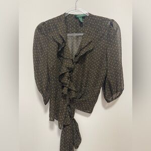 Ralp Lauren Ruffle Trim, Tie Waist, Puff Sleeve Shirt Size P/M